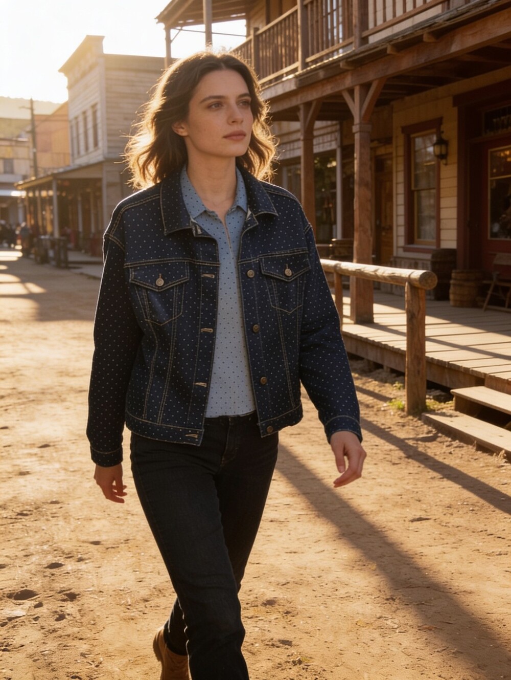 Cowgirl Embellished Dark Blue Denim Jacket